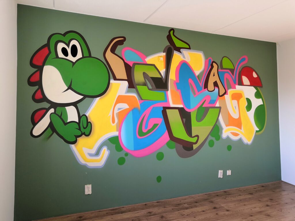 Muurschildering binnen (Lets a Go Graffiti kinderkamer) Gameroom Mural