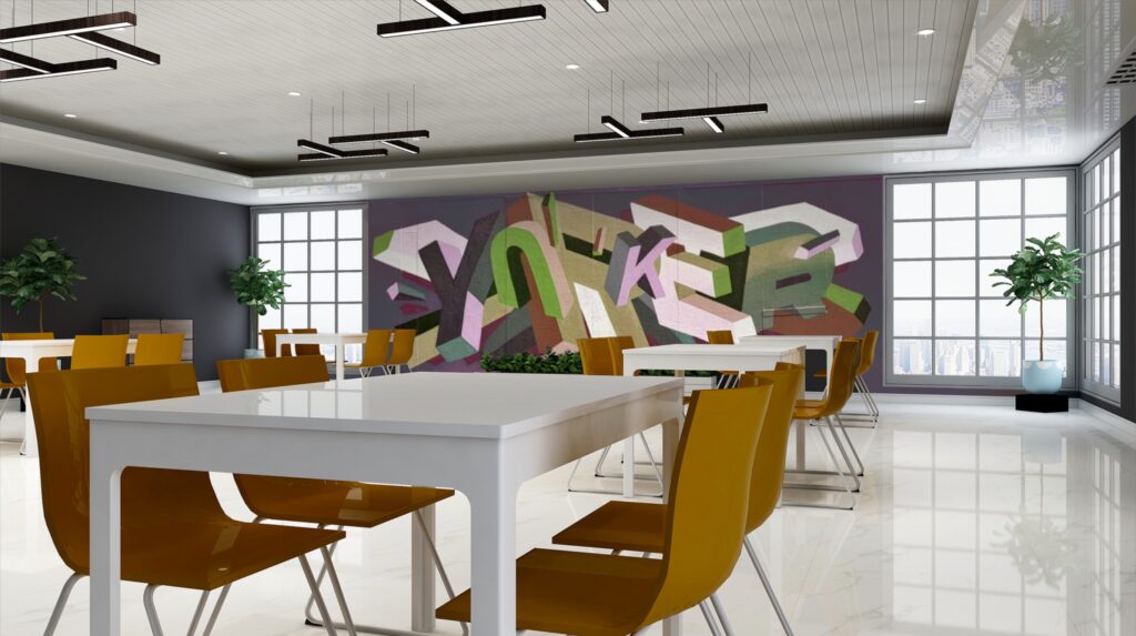 Muurschildering binnen (abstract typografische binnenkunst) Office Lunchroom Restaurant Wall Art.