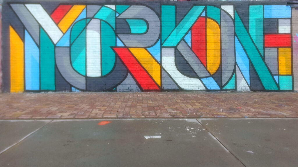 Muurschildering buiten (abstract Typografische graffiti Amsterdam) Yorkone Typo no.1
