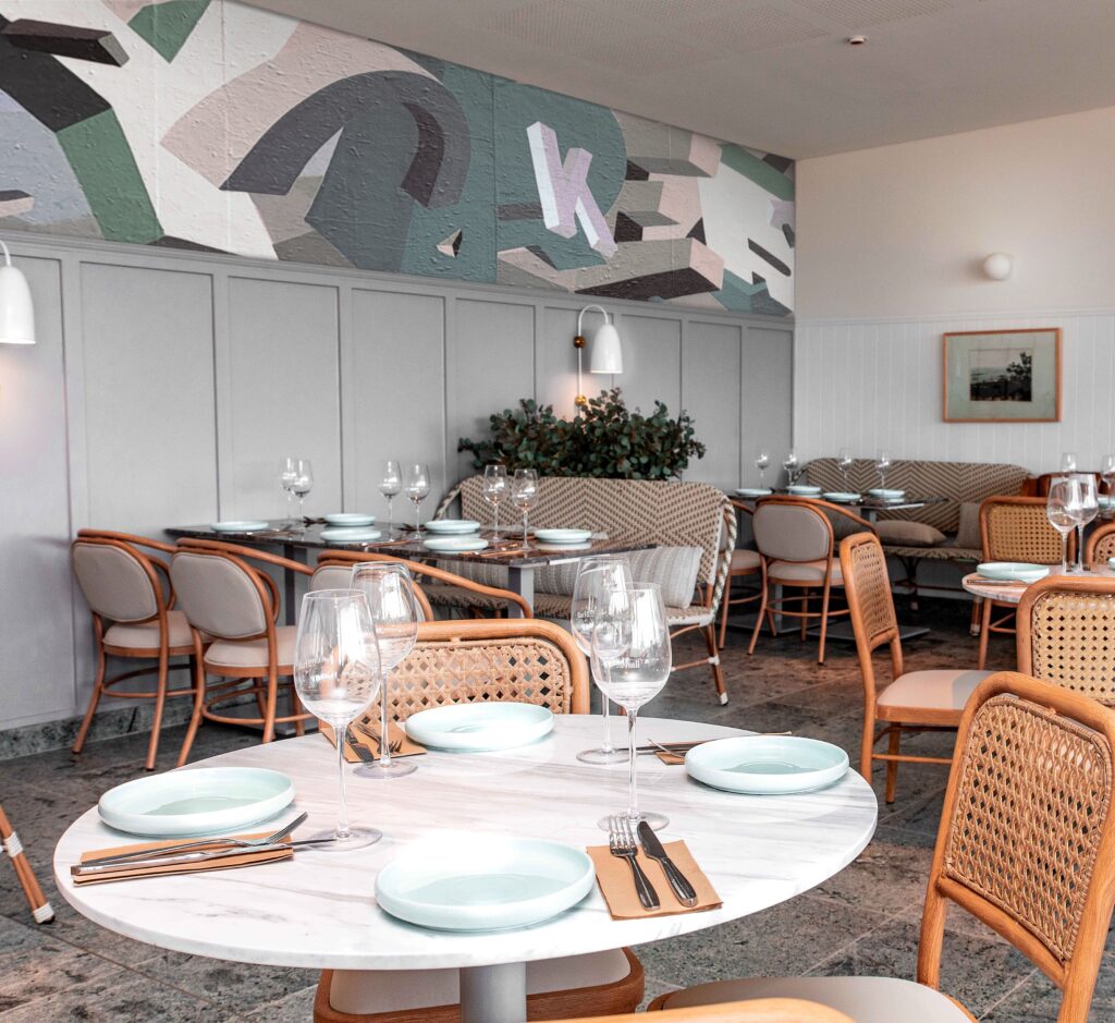 Muurschildering binnen (abstract typografische binnenkunst) Lunchroom Restaurant Muur Kunst.